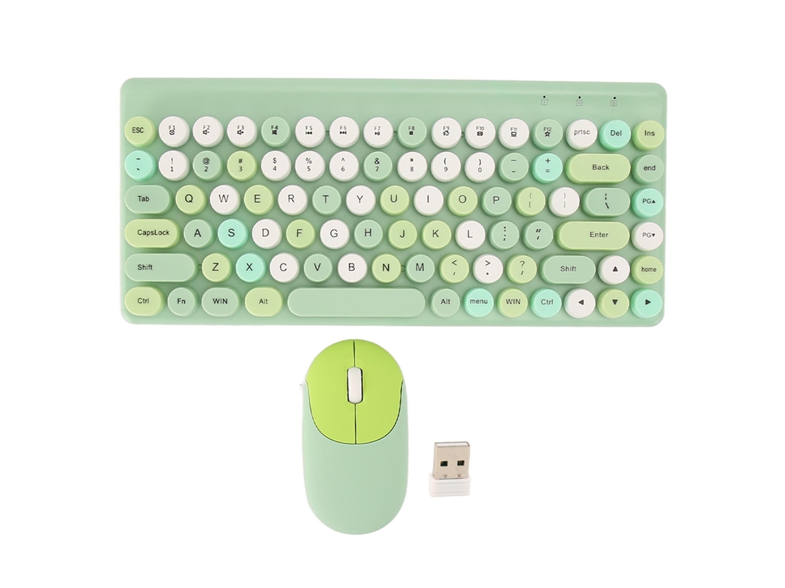 Teclado Sem Fio Com 86 Teclas Retro E Mouse Verde