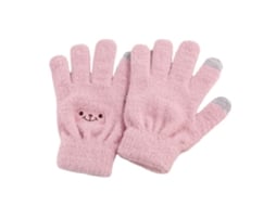 2026 luvas de Inverno Táteis com Design de Rosto Sorridente Elásticas Quentes Tecidas para Mulheres Meninas Rosa
