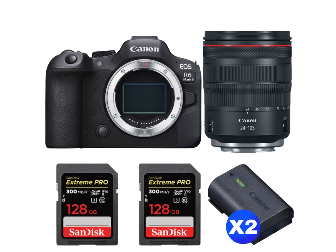 Eos R6 Mark Ii + Rf 24 105mm F/4 L Is Usm + 2 Sandisk 128gb Uhs ii 300mb/s + 2 Canon Lp e6nh + Ebook “20 Dicas para Fotos Que Impressionam” CANON