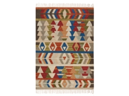 Tapete Retangular Tecido À Mão Com Franjas Decorativas Beliani Kaghsi De Lã Multicolor 140x200