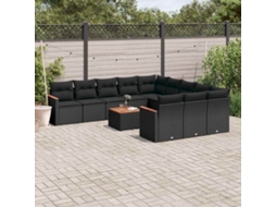 Vidaxl 12 Pcs Conjunto De Sofás De Jardim C/ Almofadões Vime Pe Preto