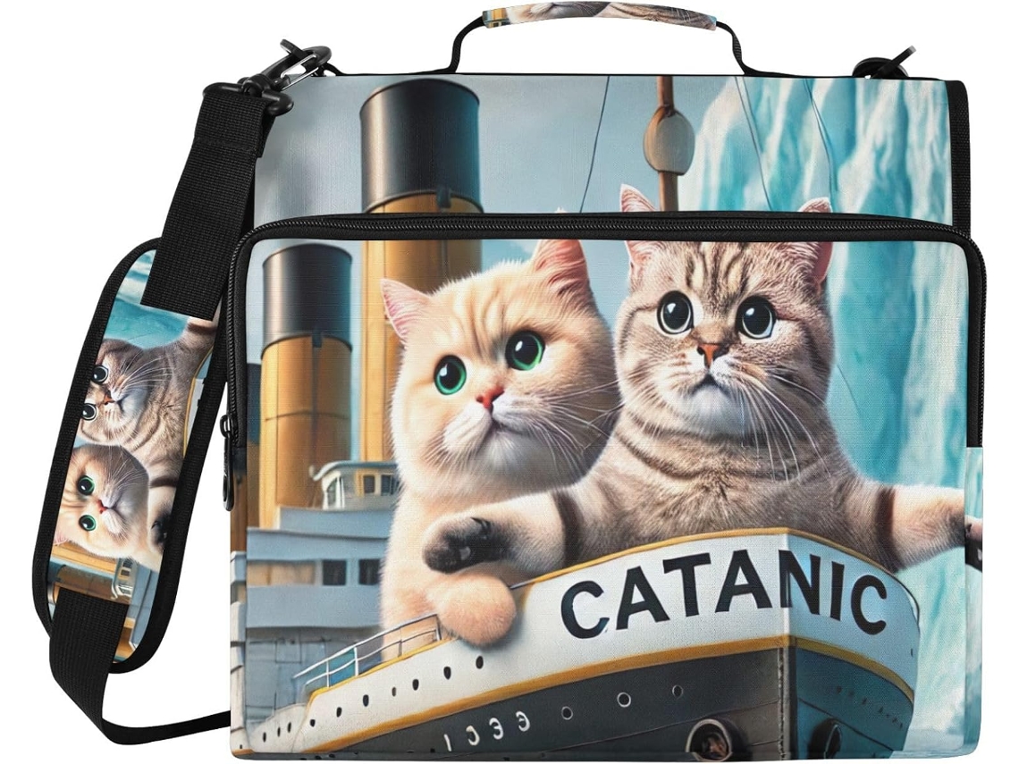 Pasta Com Estampa De Gatinhos Fofos Em Um Navio Organizador Escolar E Profissional, Resistente À Água, Com Compartimento