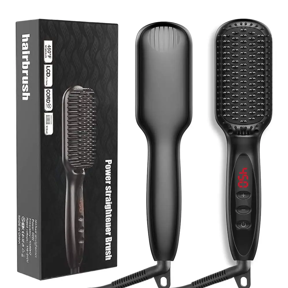 (preto) Pente Alisador De Cabelo Aquecido, Pente Alisador De Barba Rápido Para Homens