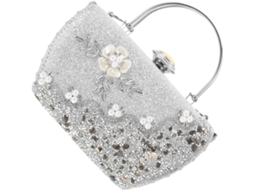 Bolsa De Mão Feminina Floral Para Noite Com Cristais E Pérolas, Com Detalhes Em Metal.