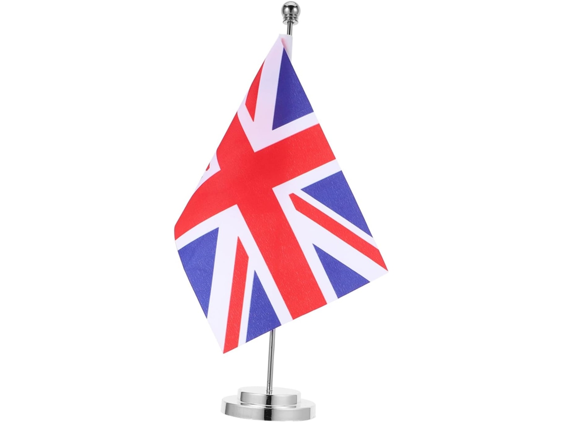 Bandeira de Mesa em Miniatura da Union Jack, 33x7cm, com Suporte em Poliéster e Aço. Kit de Bandeiras Decorativas CHABERLU
