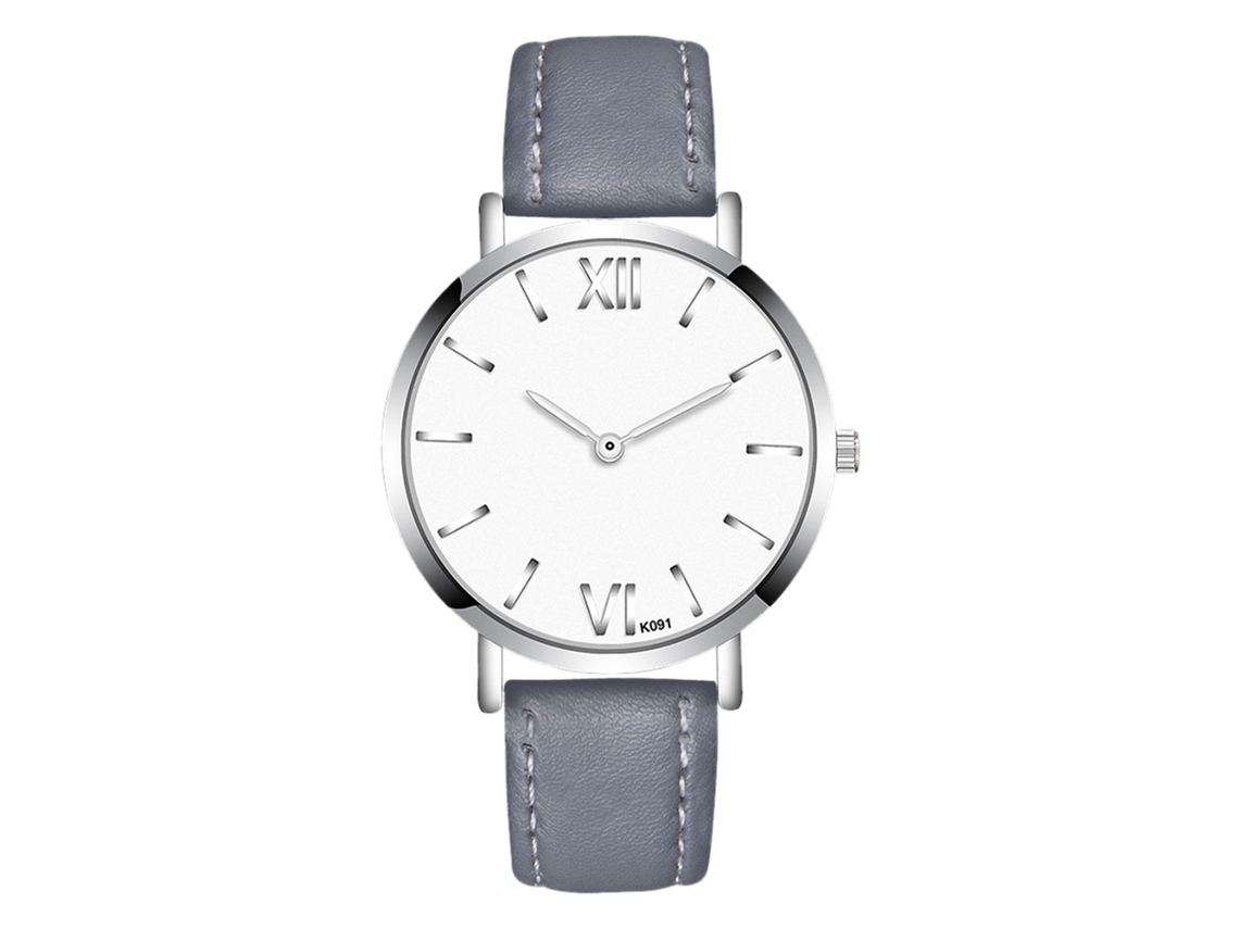 Reloj Hombre De Cuero Moda Dial Redondo Analógico Cuarzo De Negocios Gris