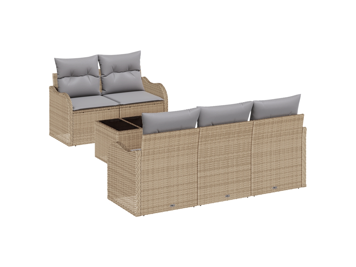 Conjunto 6 Sofá De Jardim Vidaxl Bege Vime Pe (55 X 55 X 37 Cm)