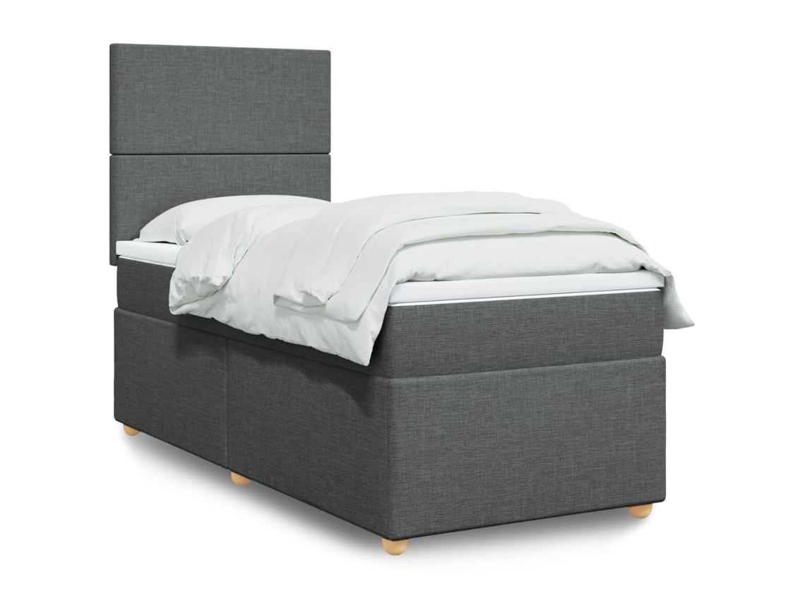 Vidaxl Cama Com Molas/colchão 100x200 Cm Tecido Cinza-escuro