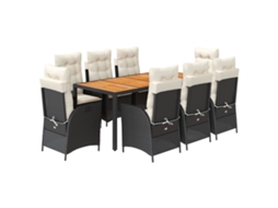 Conjunto de 9 Jantar para Jardim com Almofadões Vime Pe Preto MAISON EXCLUSIVE