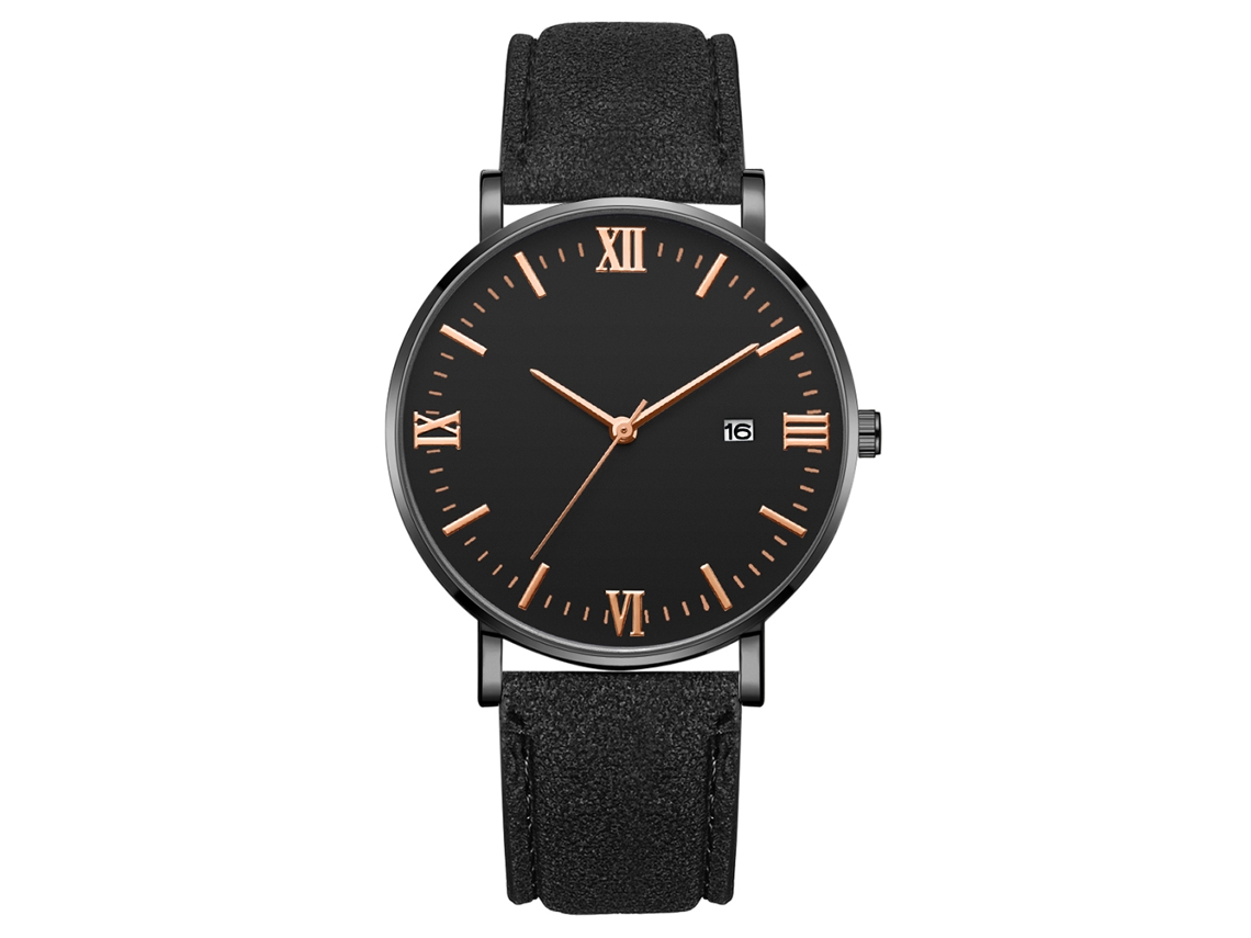 Relógio de quartzo com pulseira de couro PU, estilo simples e moderno, decoração manual.