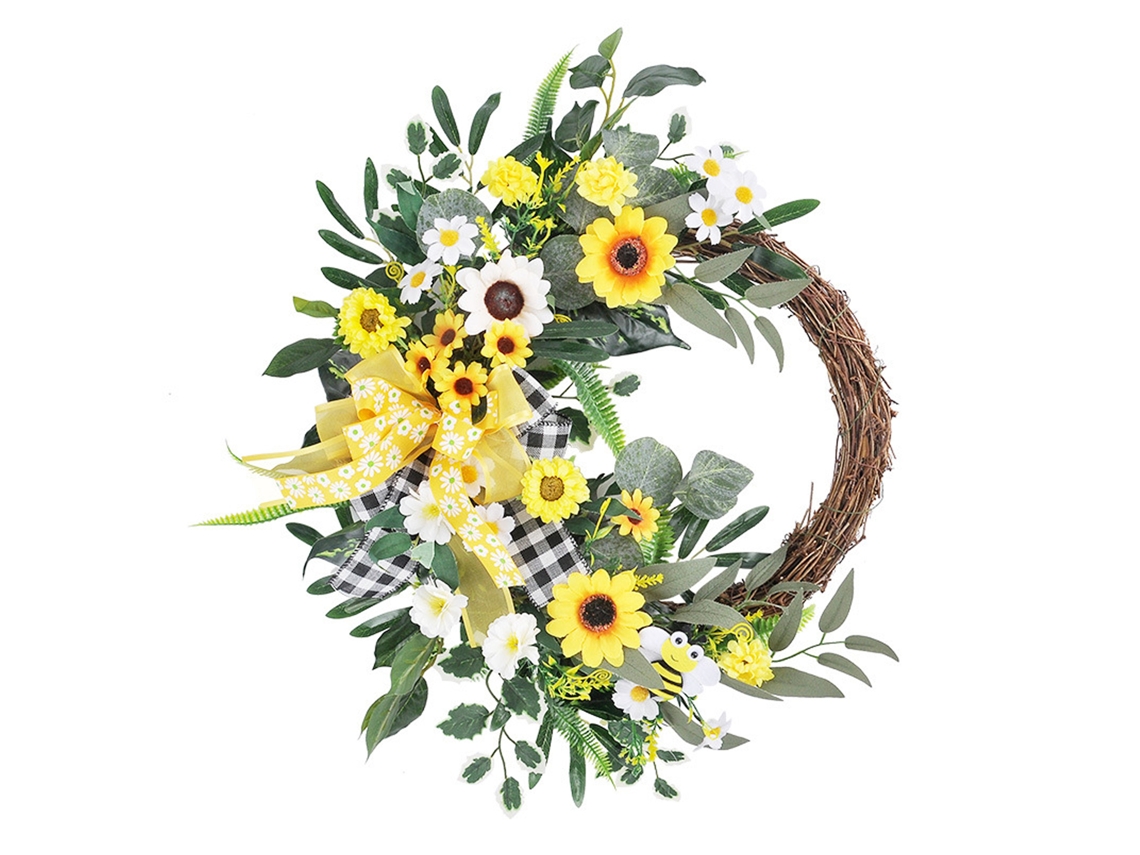 Laxiscreed Guirlanda De Girassol Com Rattan Natural, 50cm Para Decoração Rústica E Elegante
