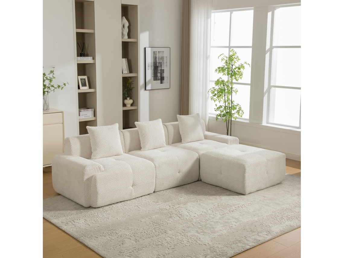 Sofá Modular, Em Chenille, Antiderrapante, Para Sala De Estar, Bege