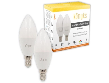 2 Lâmpadas Led KONYKS Antalya Easy E14 Wifi + Bt 5 W 350 Lumens Cores + Branco Compatível com Alexa / Google Home
