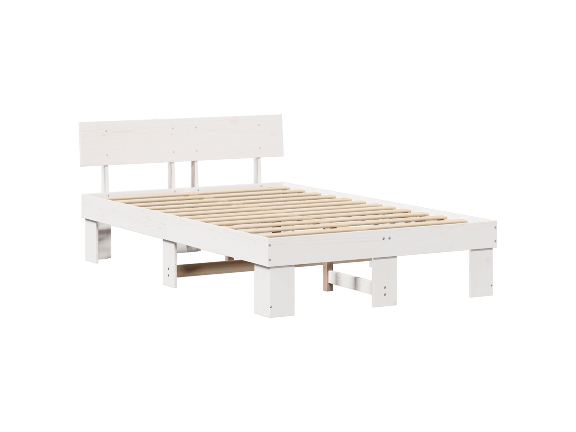 Conjunto 1 Estrutura De Cama Moderna Vidaxl Branco Madeira De Pinho Maciça (120 X 200 Cm)