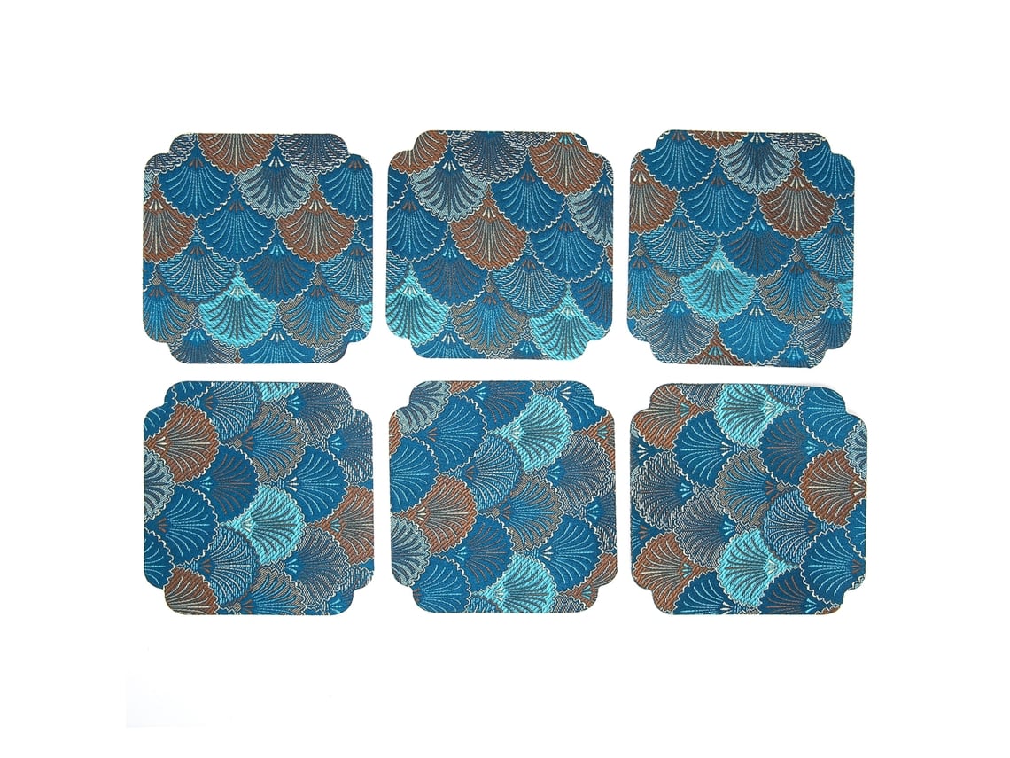 6 Antepotes de Tecido com Bordado Japonês Isolante de Calor Ginkgo Azul Roxo 9x9cm