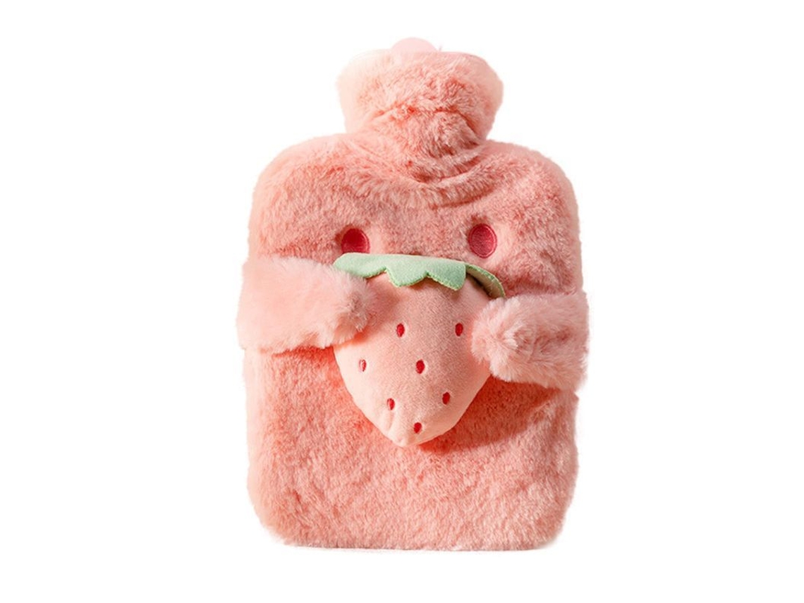 Tampa de borracha inodora para bolsa de água quente Linjou com capa de pelúcia rosa para o inverno.