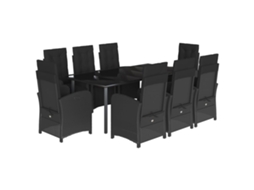 Conjunto de 9 Jantar para Jardim com Almofadões Vime Pe Preto MAISON EXCLUSIVE