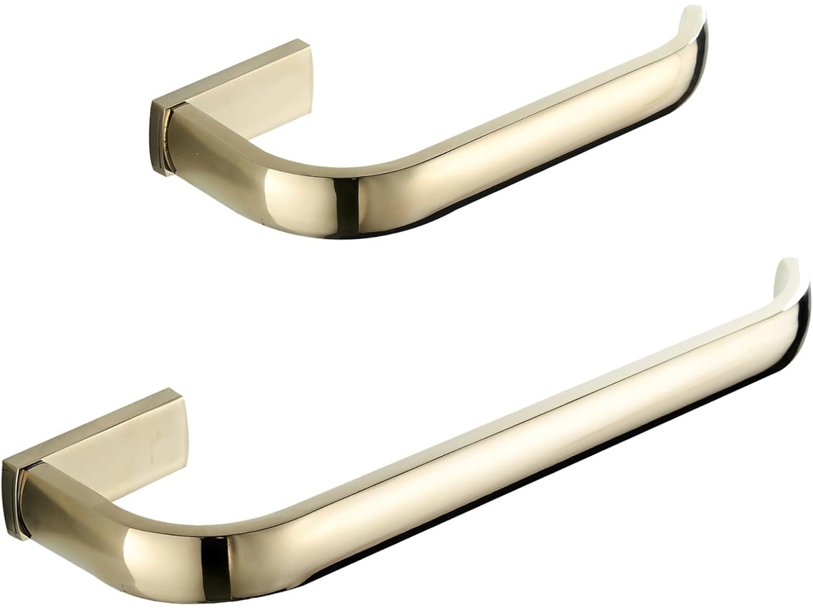 Conjunto De Acessórios Banheiro Em Latão, 2 Peças, Dourado Polido Para Montagem Na Parede, Com Barra De Toalha 29cm E