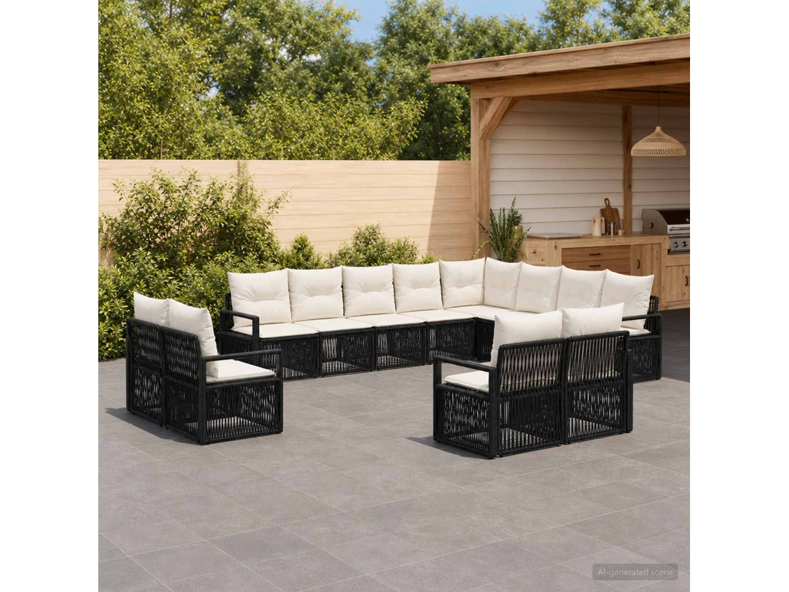 Vidaxl Conjunto De Sofá De Jardim 12 Pcs Preto Vime Pe