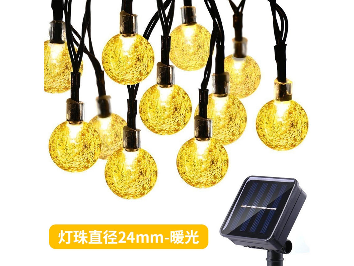 Lurelia Cordão Luminoso Solar Com Contas Decorativas, 24 Mm, 9,5 M, 50 Leds, Branco Quente, 8 Modos