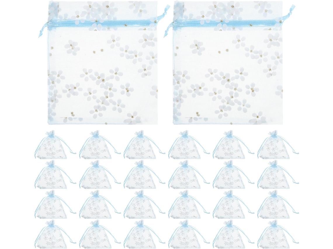 Nuobesty Pacote Com 50 Sacos De Organza Prateados Com Estampa Floral, 10x12 Cm, Transparentes