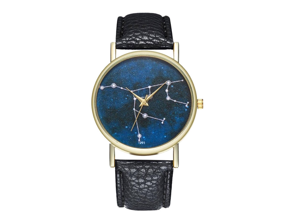 Relógio de quartzo unissex com pulseira de couro PU, mostrador Universe, Zhoulianfa (preto)
