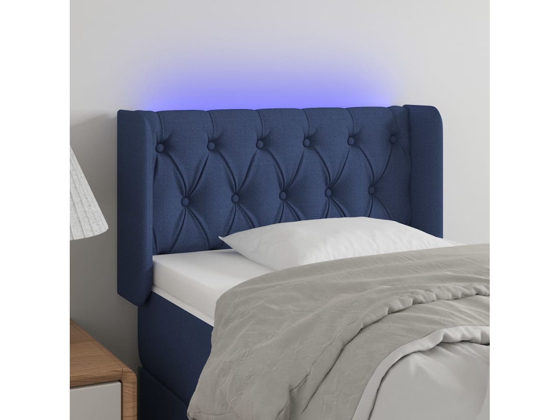 Vidaxl Cabeceira De Cama C/ Luzes Led Tecido 83x16x78/88 Cm Azul
