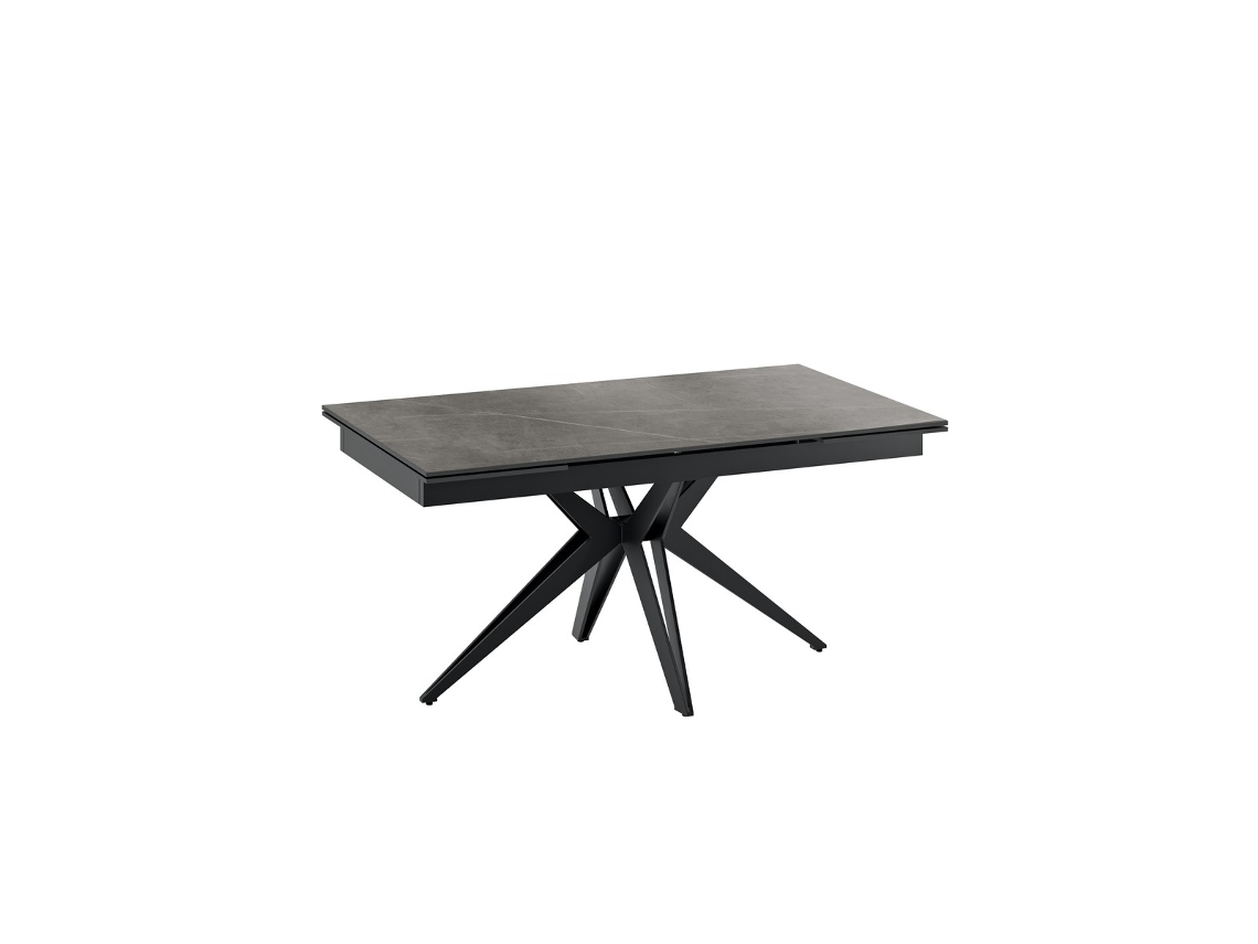 Mesa Extensível Match 2 Moderna Em Cerâmica Com Efeito Mármore Cinza Fosco E Base Em Estrela De Metal Preto - Estrutura De 160-240 Cm X 90 Cm