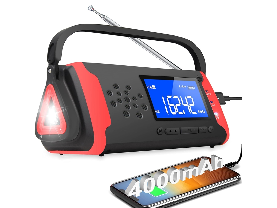 Rádio de Emergência 4000mah AM/FM, Alarme Meteorológico, Entrada Auxiliar, Música, Carregador USB | AQUAFORGE
