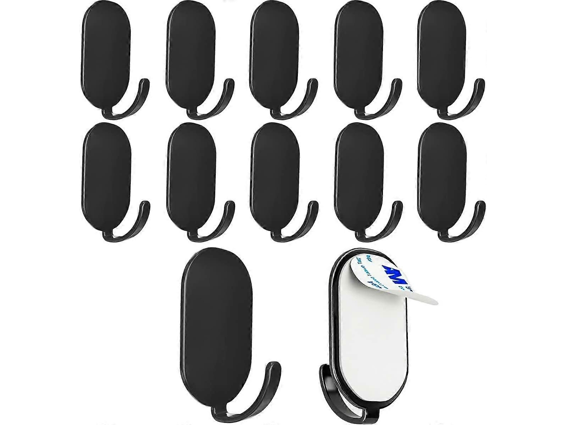 Ganchos Autoadesivos, 12 Peças, Em Aço Inoxidável, Sem Necessidade De Furar, Para Pendurar Roupas, Ganchos De Parede Autoadesivos Impermeável (pretos)