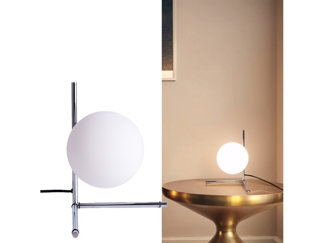 Lâmpada De Mesa Grecy Ø15cm Moderna Em Prateado E Cristal, Ideal Para Escritório, Quarto E Sala De Estar, E27. Alpinaluz