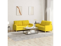 Vidaxl 2 Pcs Conjunto De Sofás Com Almofadões Tecido Amarelo-claro