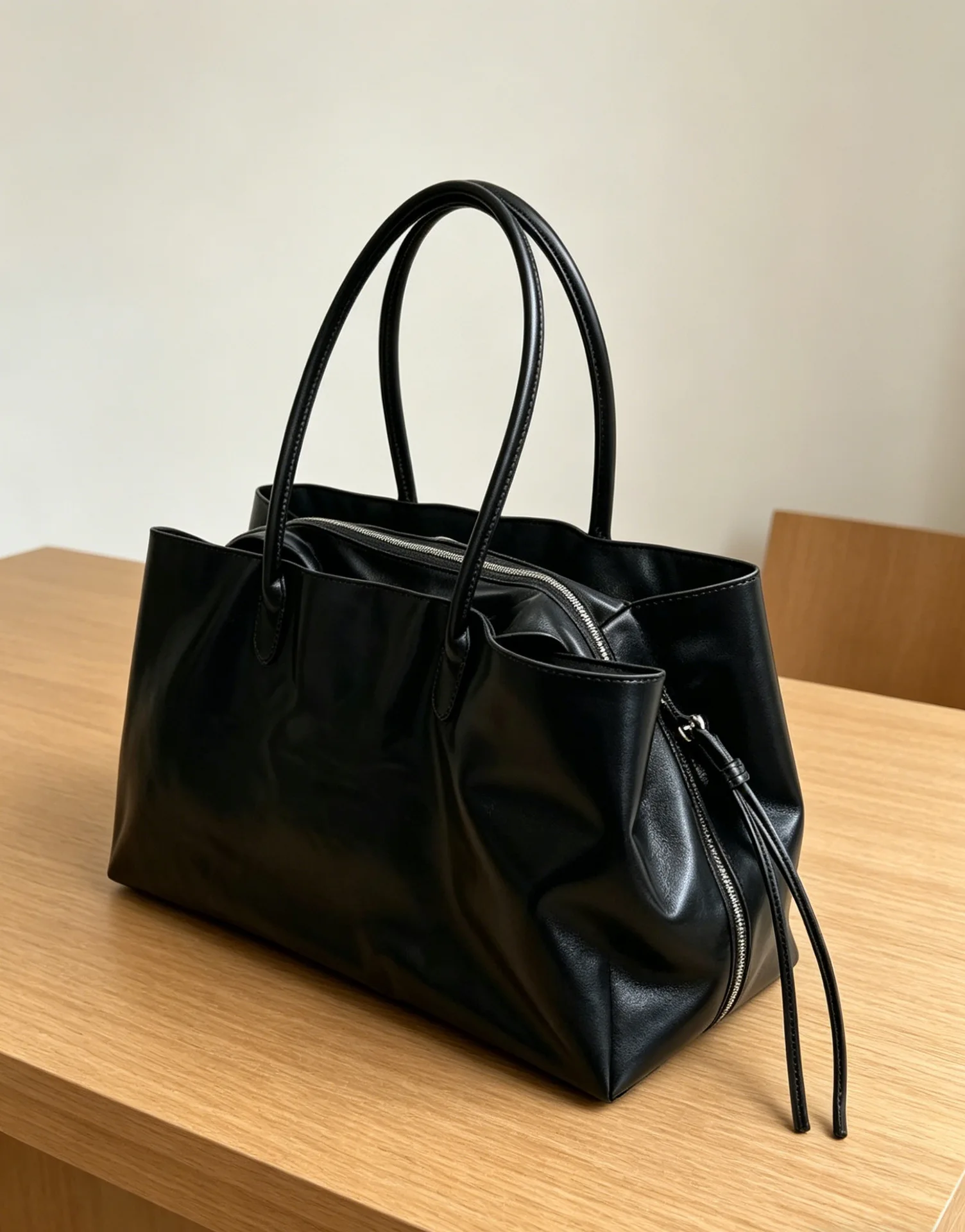 (preta) Bolsa De Ombro Feminina De Grande Capacidade Em Couro Pu, Bolsa De Mão Feminina, Bolsa Grande Tipo Sacola