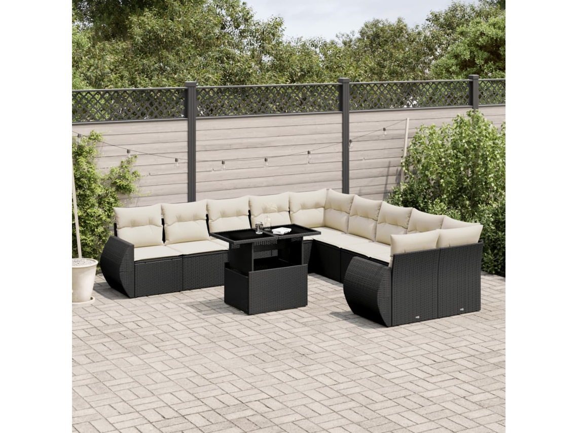Vidaxl 11 Pcs Conjunto Sofás De Jardim C/ Almofadões Vime Pe Preto
