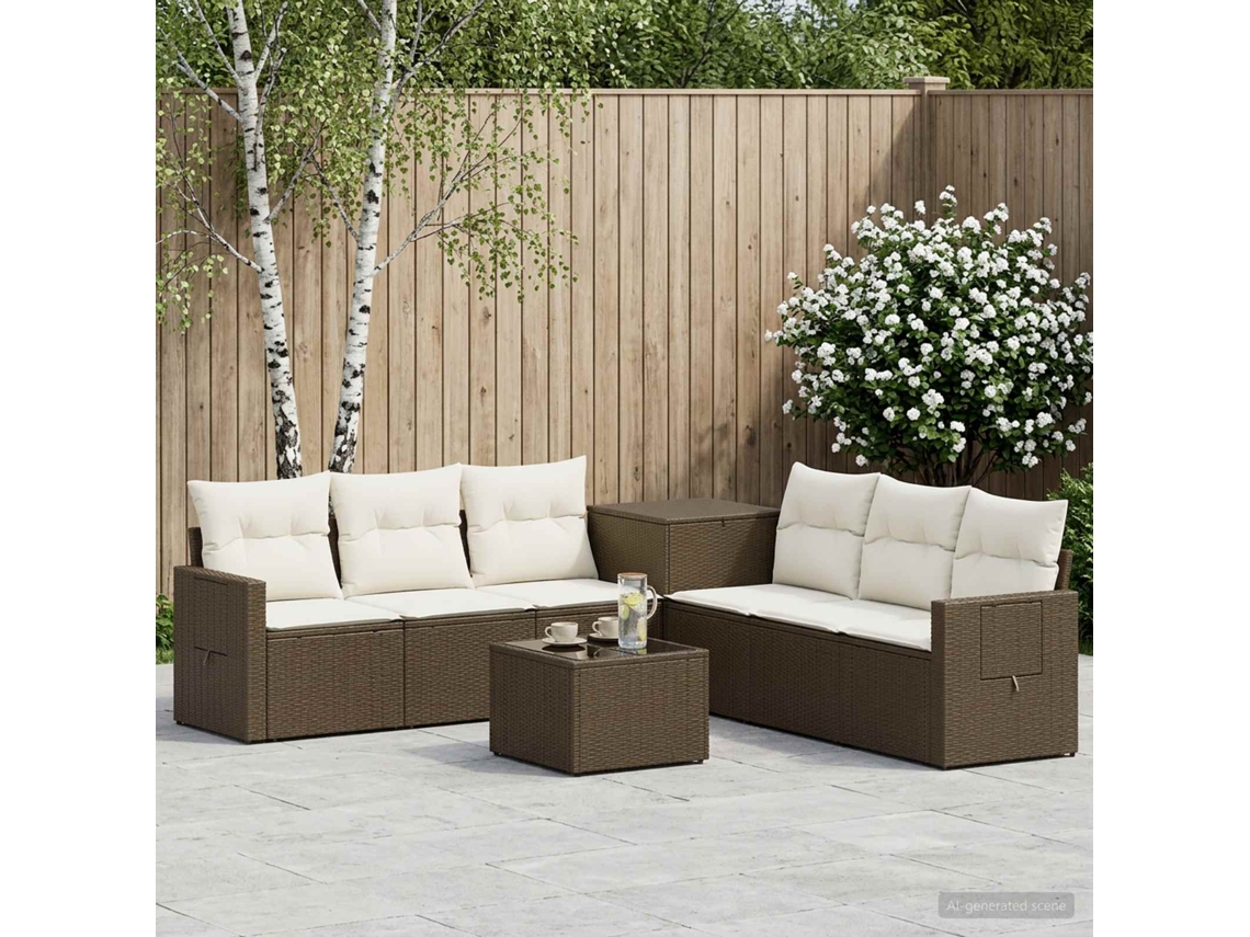 Vidaxl Conjunto De Sofás 8 Unid. Marrom E Branco Creme