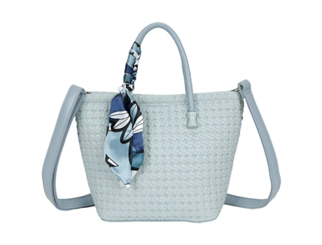Bolsa de ombro feminina com padrão entrelaçado de galanteria azul