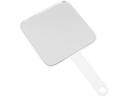Espelho de mesa dobrável e portátil em ABS e vidro transparente com altura ajustável.
