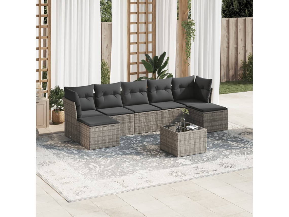 Vidaxl 8 Pcs Conjunto Sofás de Jardim C/ Almofadões Vime Pe Cinzento