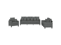 3 Pcs Conjunto de Sofás com Almofadas Tecido Cinzento escuro MAISON EXCLUSIVE