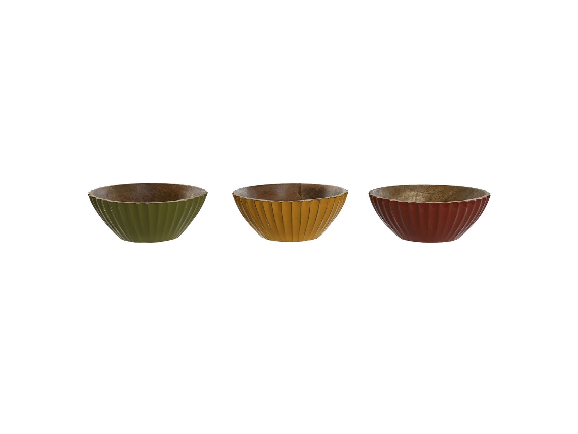 Taça para Aperitivos HOME ESPRIT Amarelo Verde Coral Madeira de Mangueira 15 X 15 X 8 Cm 3 Unidades
