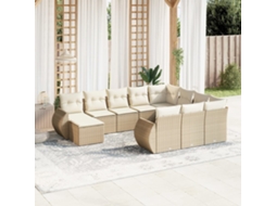 Vidaxl 11 Pcs Conjunto Sofás de Jardim C/ Almofadões Vime Pe Bege