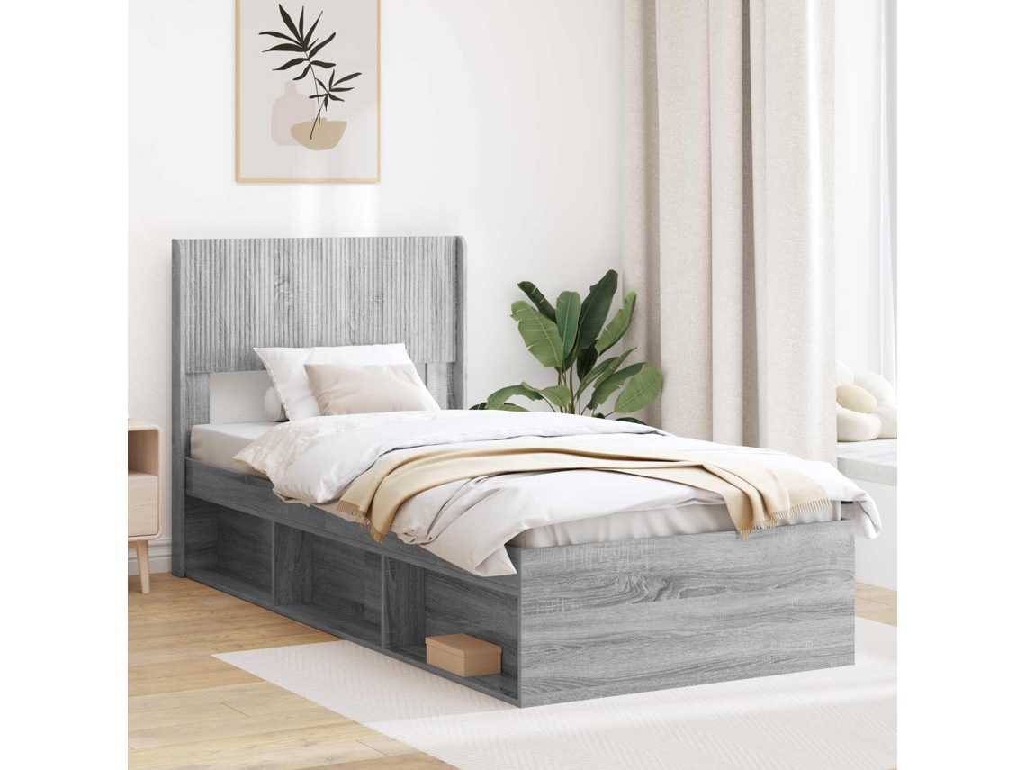Vidaxl Estrutura De Cama Com Armazenamento E Cabeceira Sonoma Cinzento