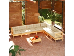 Vidaxl 9 Pcs Conjunto Lounge Jardim C/ Almofadões Creme Pinho Maciço
