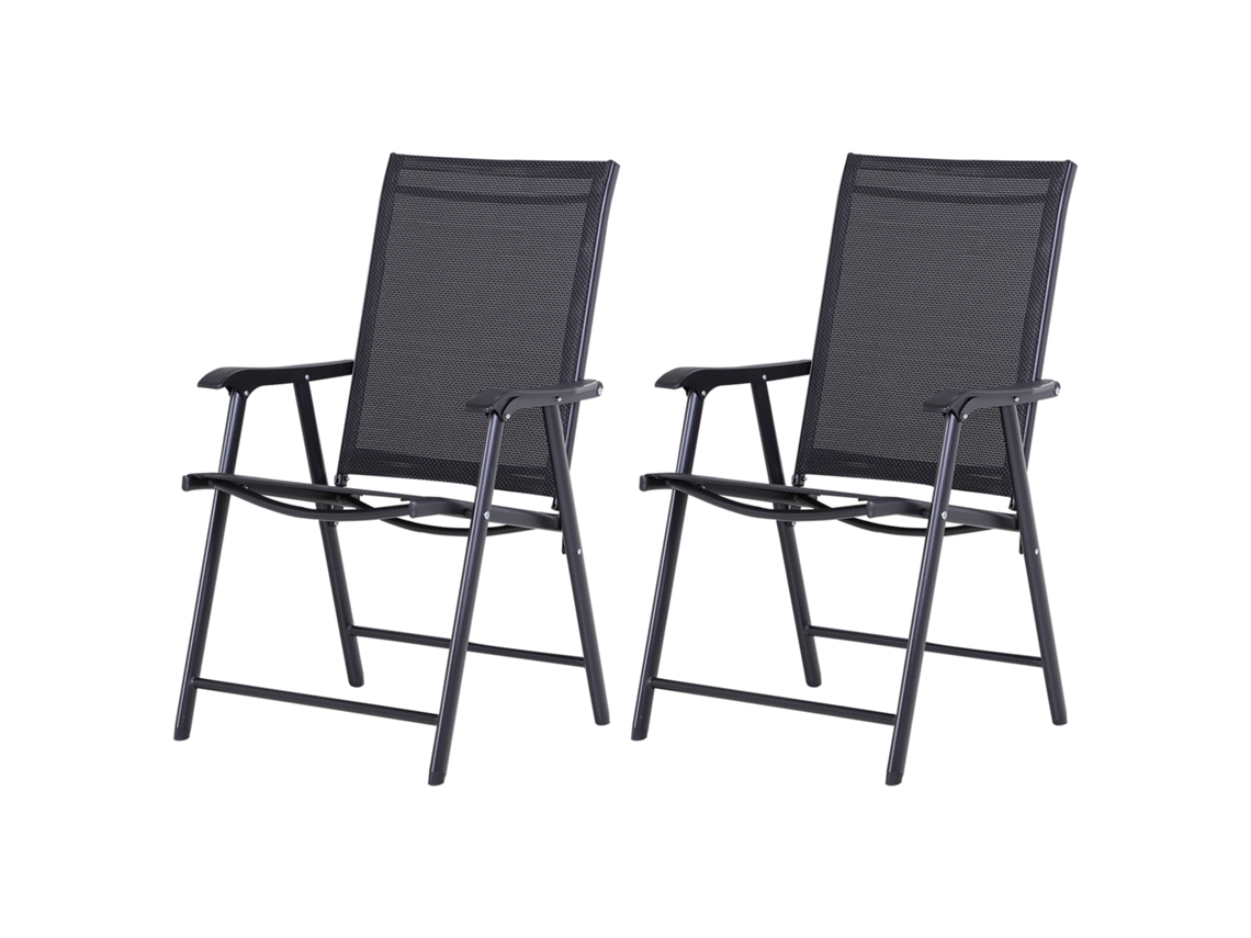 Conjunto de 2 Cadeiras Dobráveis para Exterior Cadeiras para Jardim com Textilene e Metal 58x64x94 Cm Preto Ge