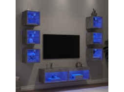 Vidaxl 8 Pcs Móveis Parede P/ Tv C/ Leds Deriv. Madeira Cinza Cimento
