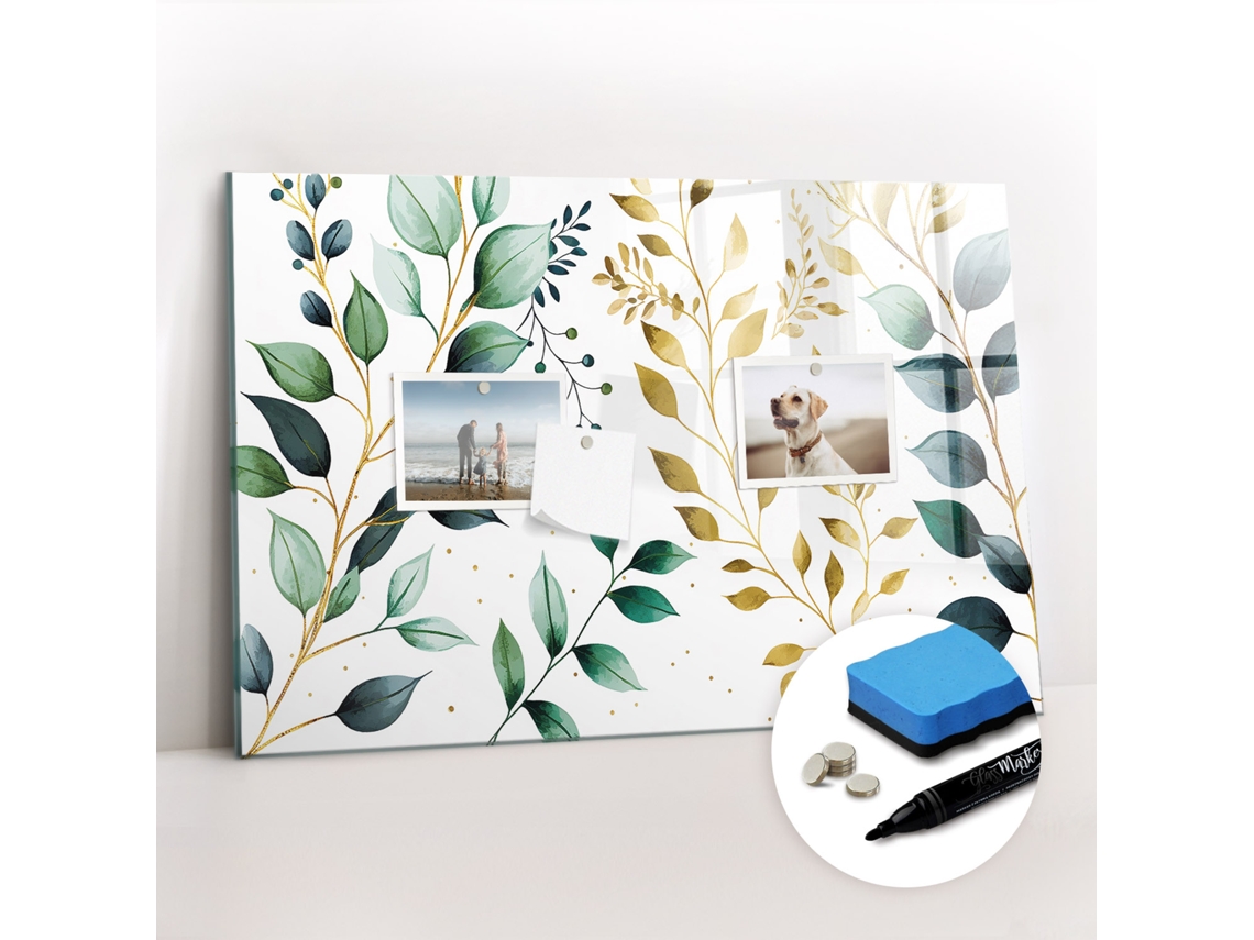 Quadro Magnético Decorativo Padrão De Folhas E Plantas Para A Cozinha Espelharte (60x40 Cm)