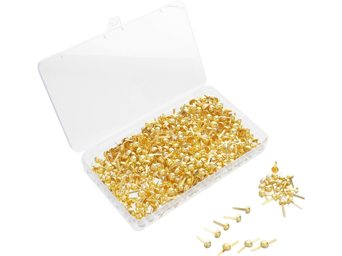 Conjunto Wooneky com 500 alfinetes de metal dourado para projetos de papel e artesanato, cabeça redonda Cogumelo de 8 mm.