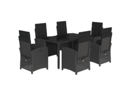 Conjunto de 7 Jantar para Jardim com Almofadões Vime Pe Preto MAISON EXCLUSIVE