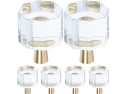 Conjunto De 6 Puxadores Octogonais Cristal Para Armário, Em Latão E Vidro