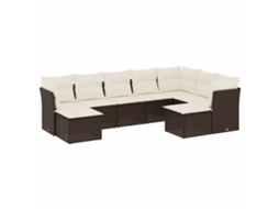 Conjunto de 9 Sofás para Jardim com Almofadões Vime Pe Castanho MAISON EXCLUSIVE